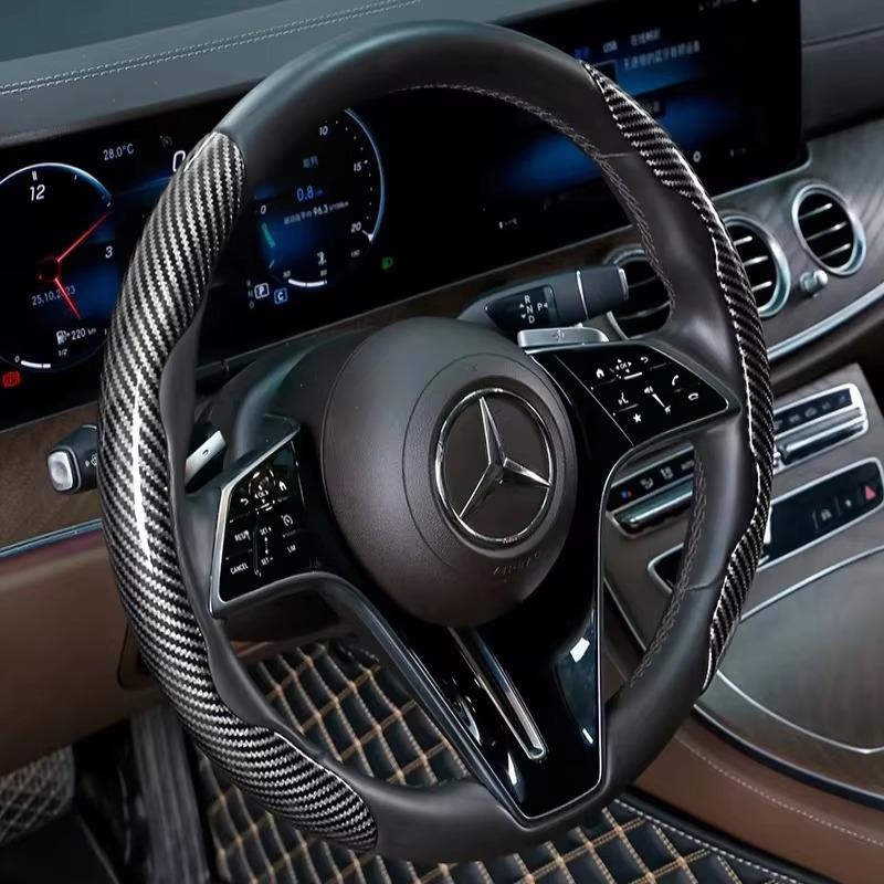 2PCS Universal Car Steering Wheel Cover 38cm Round Steering Wheel Non-slip Smooth Laser Carbon Fiber Car Interior Accessories