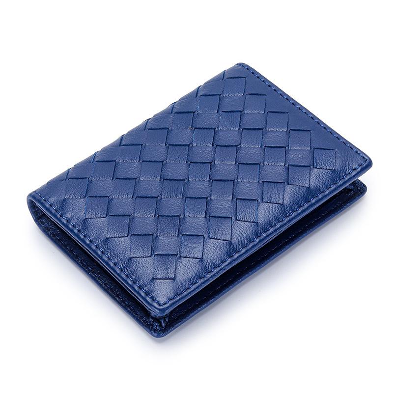 European and American Woven Sheepskin Business Card Bag Men's New Leather Card Bag Large Capacity Women's Business Card Change Card Clip Card Bag