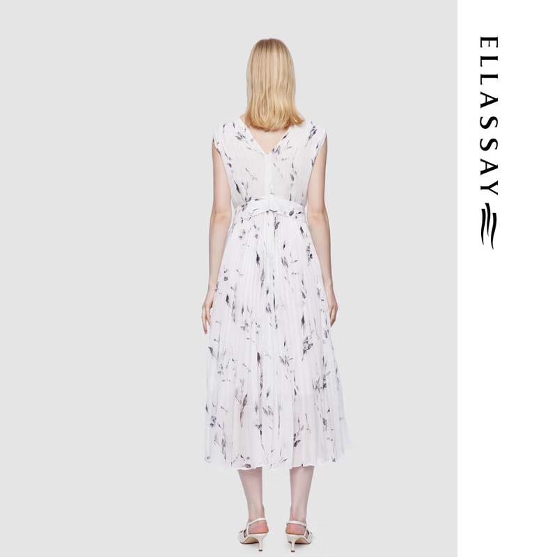 ELLASSAY Women's Ink Wash Charm V-Neck Pleated Dress