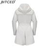 BITCED Women's Spring/Autumn Hooded Water-Resistant Jacket with Belted Waist Lightweight Casual Oversized Trench Coat