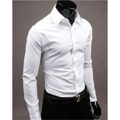 New Spring and Autumn Fashion Leisure Business Simple Polo Collar Long Sleeve Solid Color Slim Fit Men's Inch Shirt