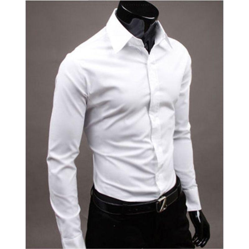 New Spring and Autumn Fashion Leisure Business Simple Polo Collar Long Sleeve Solid Color Slim Fit Men's Inch Shirt