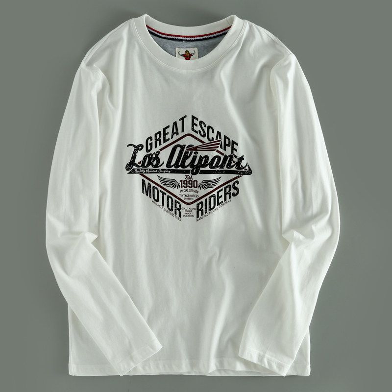 Export Cut Label Men Daily Order Youth Long Sleeve Soft Plaid T-shirt Export OEM Goods Cattle Goods Bottoming Shirt Trendy Goods White L