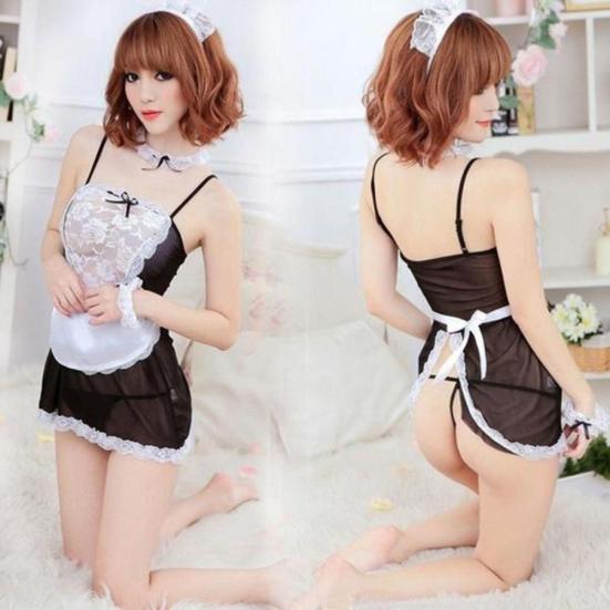 5Pcs/Set Women Lace Headband G-String Dress Apron Collar Cosplay Maid Costume
