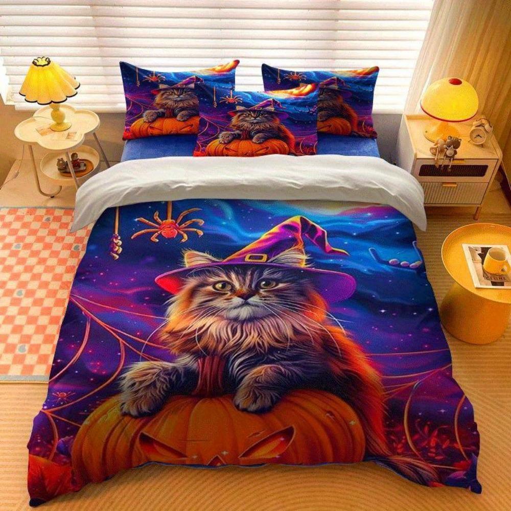 

3pcs Purple Bedding Set Gentleman Cat 3D Print Cozy Duvet Cover Set King Queen Twin Single Size Birthday Gift Bedroom Decoration EU Single 135x200cm