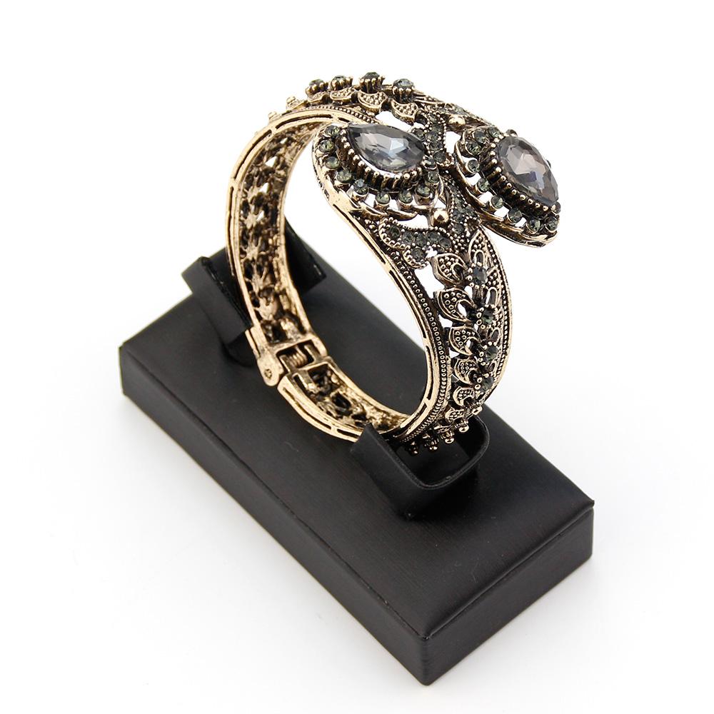Sunspicems Elegancka Turecka Bransoletka Damska Szary Kryształ Bangle Bohemia Kolor Starego Złota Pusta Kwiatowa Biżuteria Indyjska Prezent dla Panny Młodej