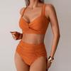 Vintage Bikini Sets Swimsuit Women Two-Piece Suits Swimwear Solid Color Deep V-Neck Bathing Suit Beach Vacation Swimsuit