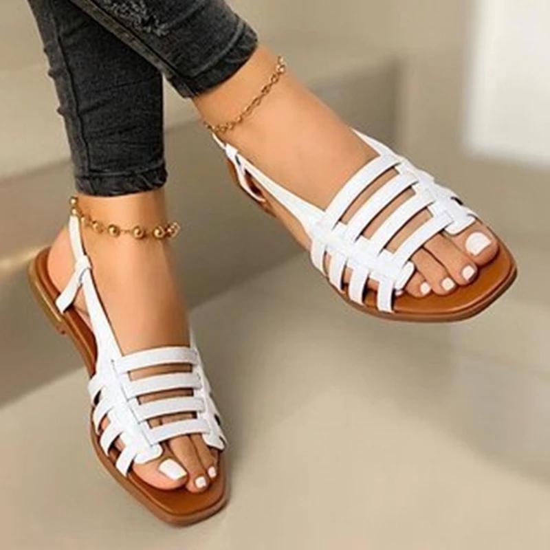 fashion 2024 New Summer Style Casual and Comfortable Flat-bottom Round Toe Women's Simple Thin Strap Versatile Sandals  Luxury Sandals