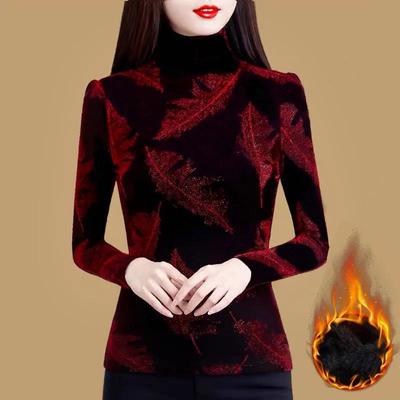 Fleece Bottoming Shirt Damen Herbst und Winter Halbhoher Hals Langarm T-Shirt All-Match Langarm Top