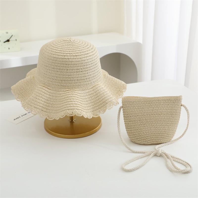 Summer Solid Color Straw Bag Shoulder Messenger Round Bag Children Versatile Outing Beach Bag Light Board DIY Round Weaving