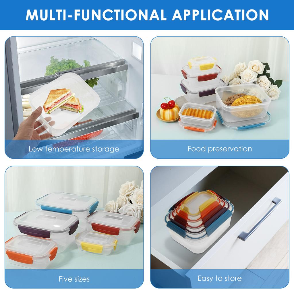 5Pcs Kitchen Food Contianers Set Refrigerator Safe BPA FREE PP Food Storage Box Well Sealed Container Keep Fresh Food Bread Cake