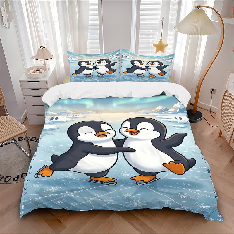 Penguins Ice Adventure Print 3Pcs Bedding Setduvet Cover With 2 Bedropillowcase Home Birthday Gift