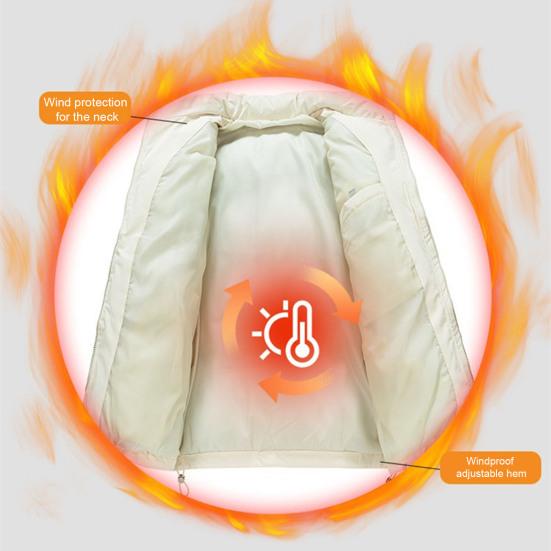 Vinter bomullsrock Ståkrage Långärmad Dragkedja Knappslå Pufferjacka Fickor Enfärgad Loose Fit Förtjockad Varma ytterkläder