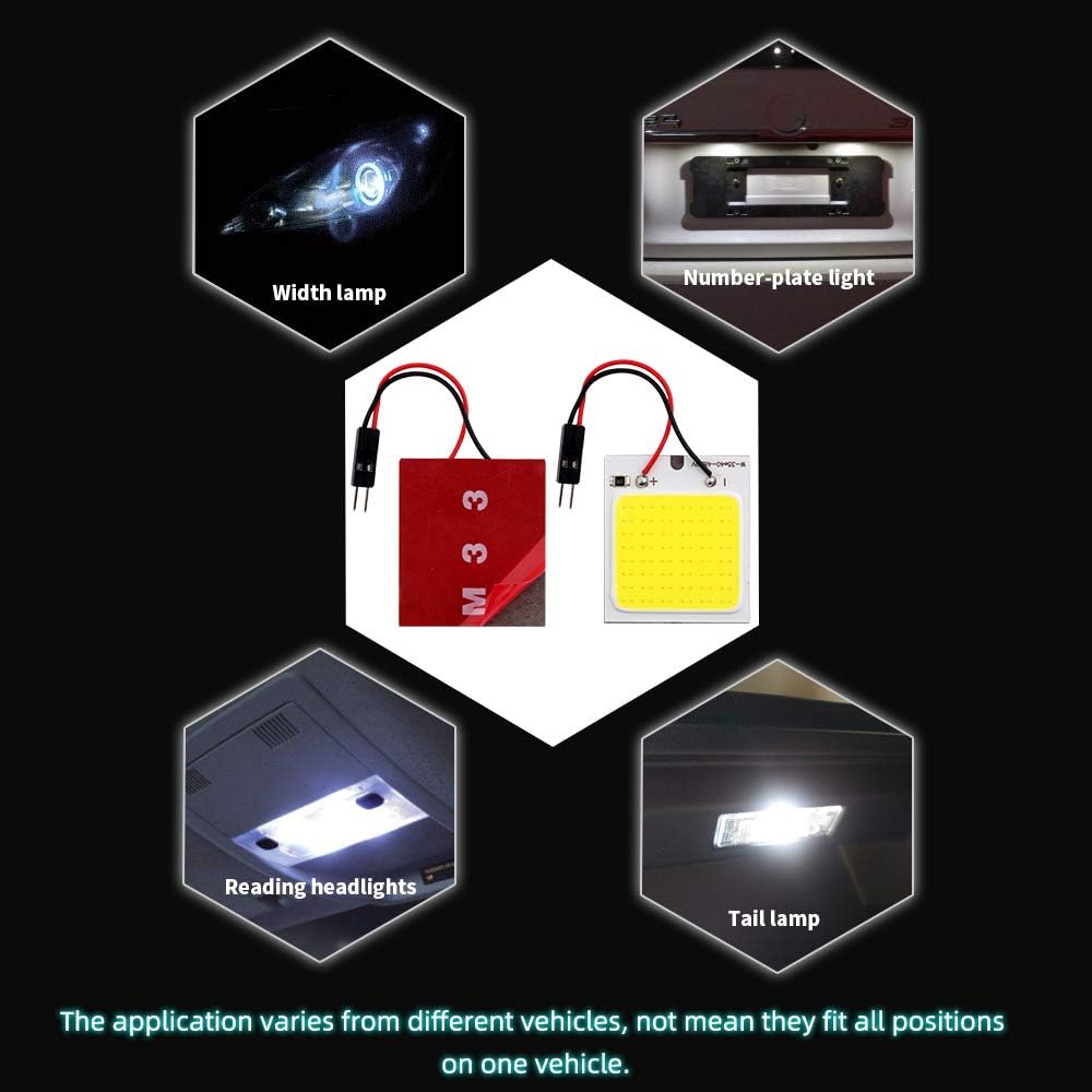 GrandviewTM COB 10-Pack 48-SMD DC12V LED Panel Dome Lamp Auto Car Interior Reading Plate Light Roof Ceiling Interior Wired Lamp With 10X BA9S T10