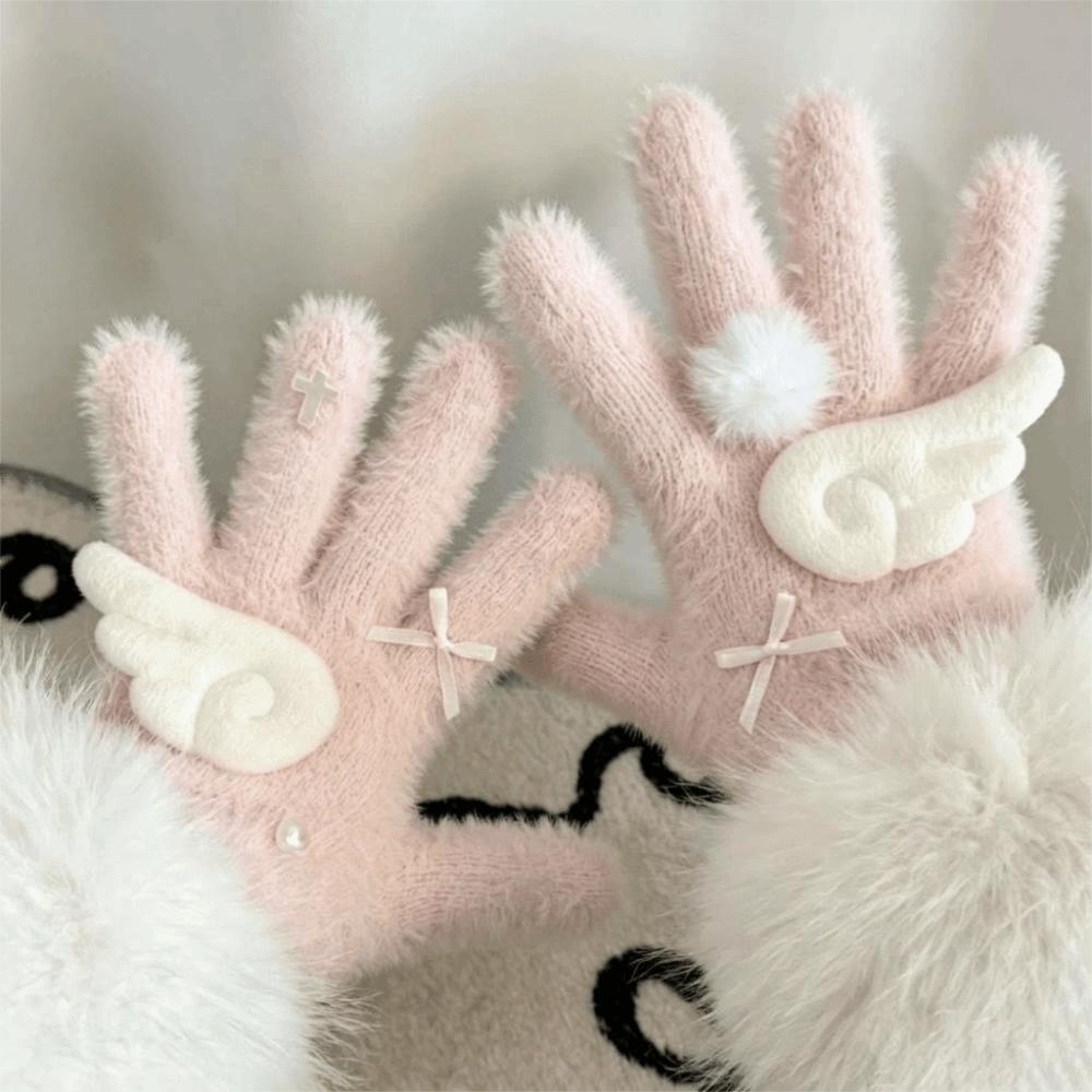 Mink Velvet Knitted Gloves Windproof Five Finger Gloves Fashion Plush Gloves