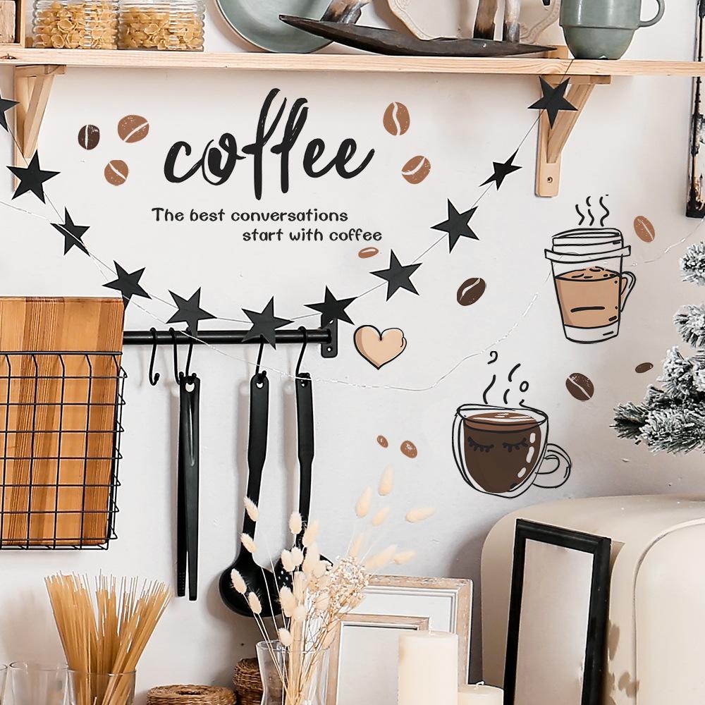 Simple and Straightforward Coffee and English Slogan Restaurant Home Wall Decoration Stickers