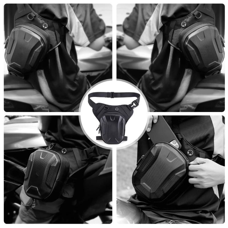 Upgrades Hard Shell Motorcycle Leg Pack Waist Bag with Adjustable Strait for Riding Comfort & Waterproof Protection