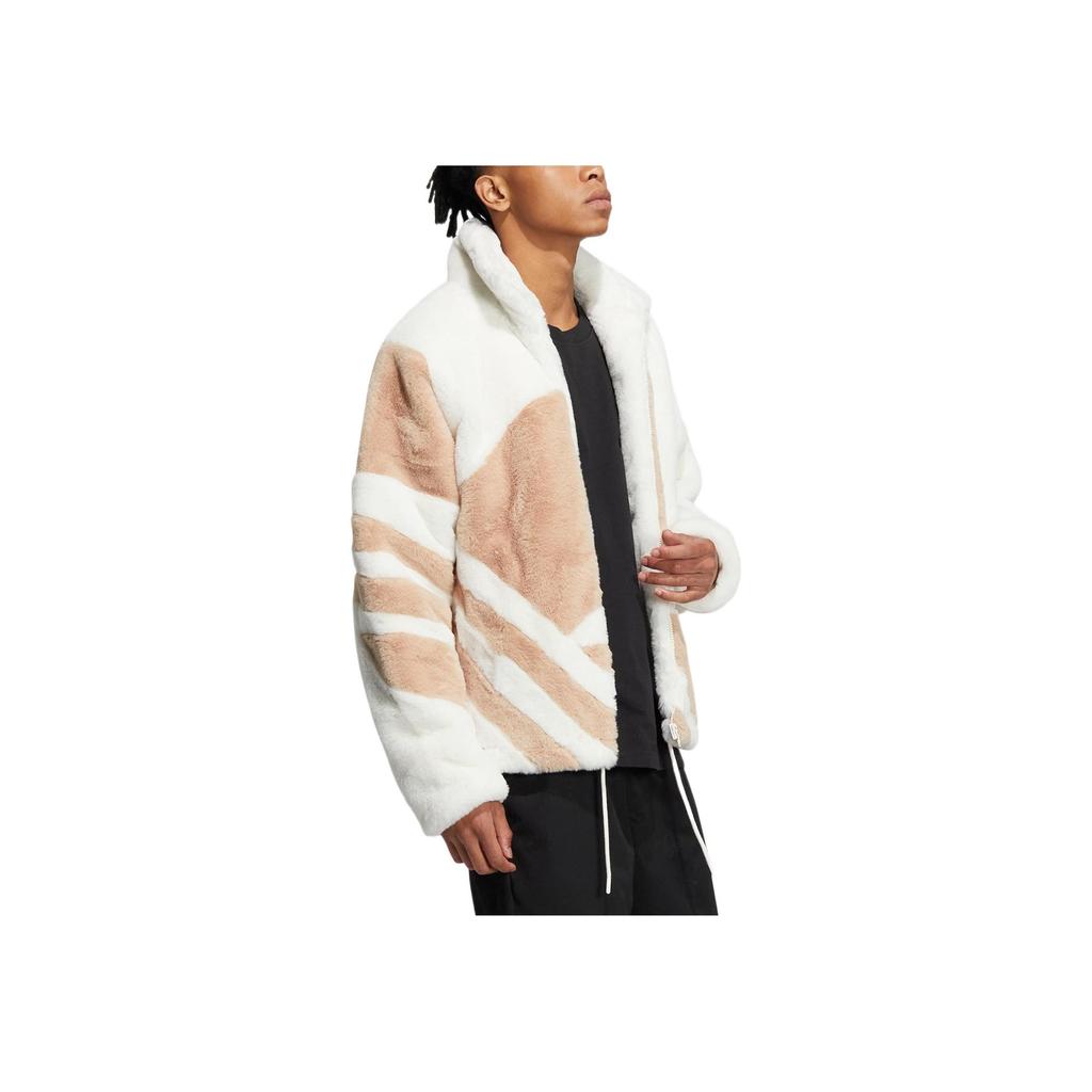 Adidas Originals Fur Jacket With Large Logo, Zip Stand-Up Collar And Drawstring Unisex Tops Multicolor HR3485