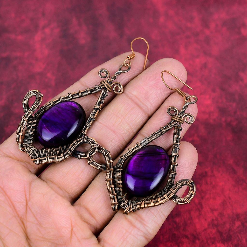 Purple fire labradorite earring copper wire wrapped earring gemstone earrings handmade wire wrapped jewelry anniversary gifts copper jewelry