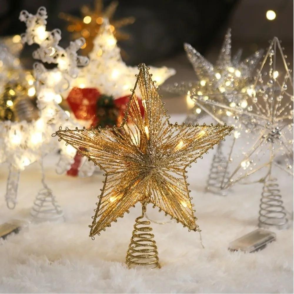 3D Błyszczące Gwiazdy Choinka Ozdoba Szczytu Pusta Płatki Śniegu Podświetlana Ozdoba Choinkowa Dekoracja Imprezowa Żelazny Świecący Szczyt Choinki