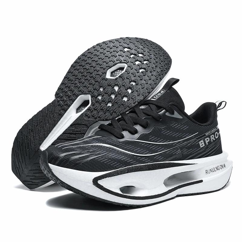 

New Cushiing Running Shoes for Men Lightweight Lace Up Carb Plate Sports Women N-slip Outdoor Athletic Male Sneakers 32 чёрный