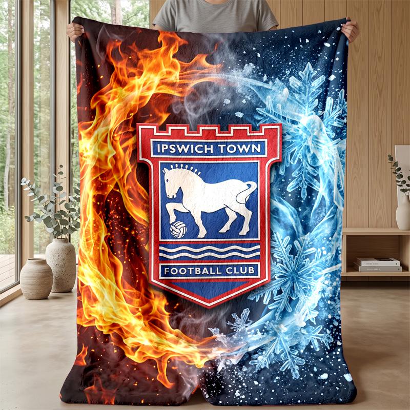 Coperta in Flanella con Stampa Calcio Ipswich Town, Coperta Morbida Calda Leggera per Divano Letto Campeggio