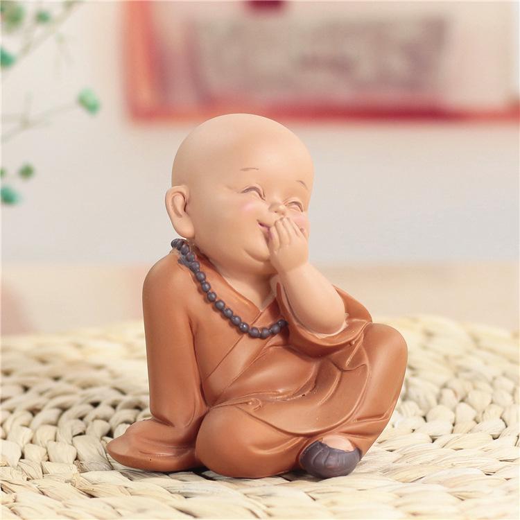 Resin Cute little monk statue Modern art sculpture Chinese Buddha statue Home living room, room decoration characteristic crafts