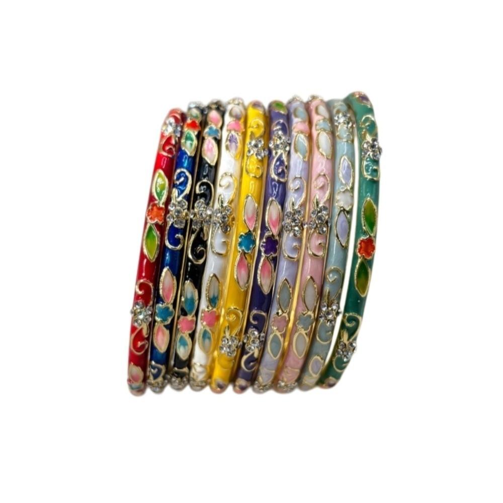 Colorful Vintage Cloisonne Bangle Enamel Women's Hand Bracelet Chinese Flower Bangle  Ladies