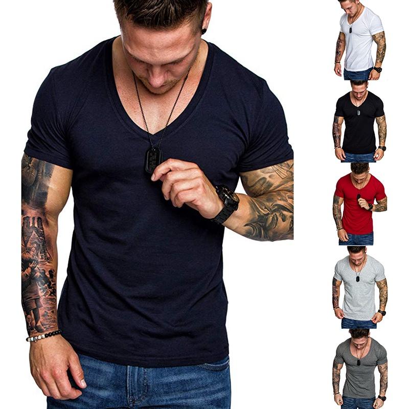 High-quality Men's Slim V Neck Short Sleeve Muscle Tee T-shirt For Casual Wear