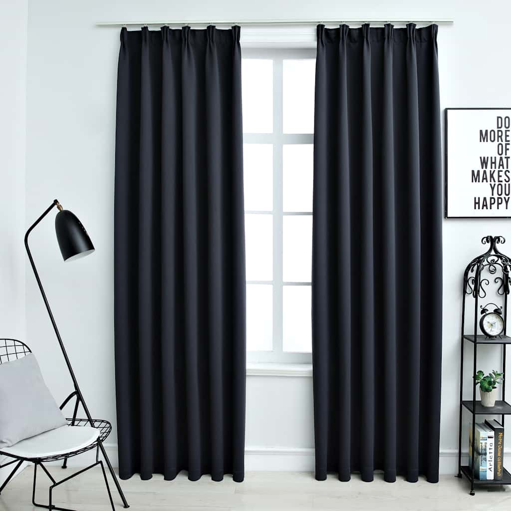 Vidaxl Blackout Curtains with Hooks, 2 Pcs, Anthracite, 140X175 Cm