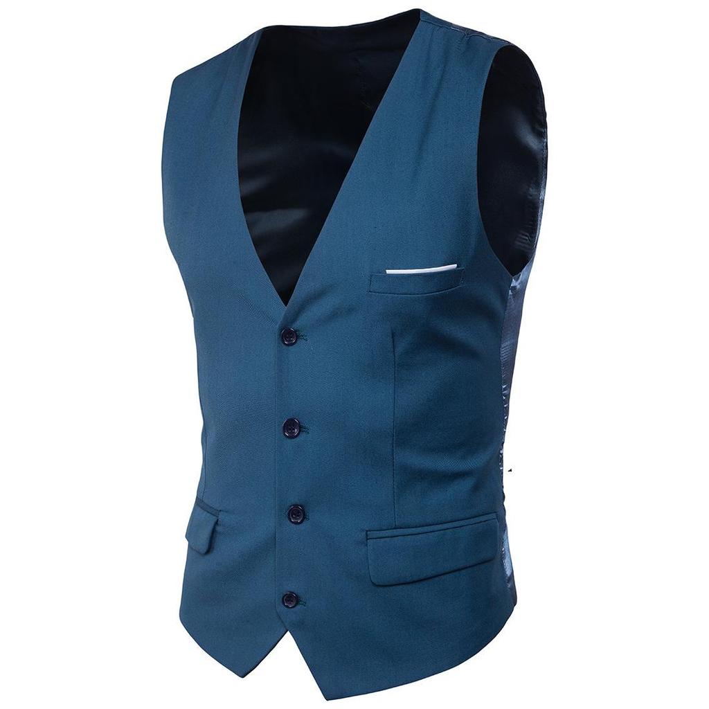 Men's Slim Korean Style Solid Color Groomsmen Vest XF001, Multi-Size Options