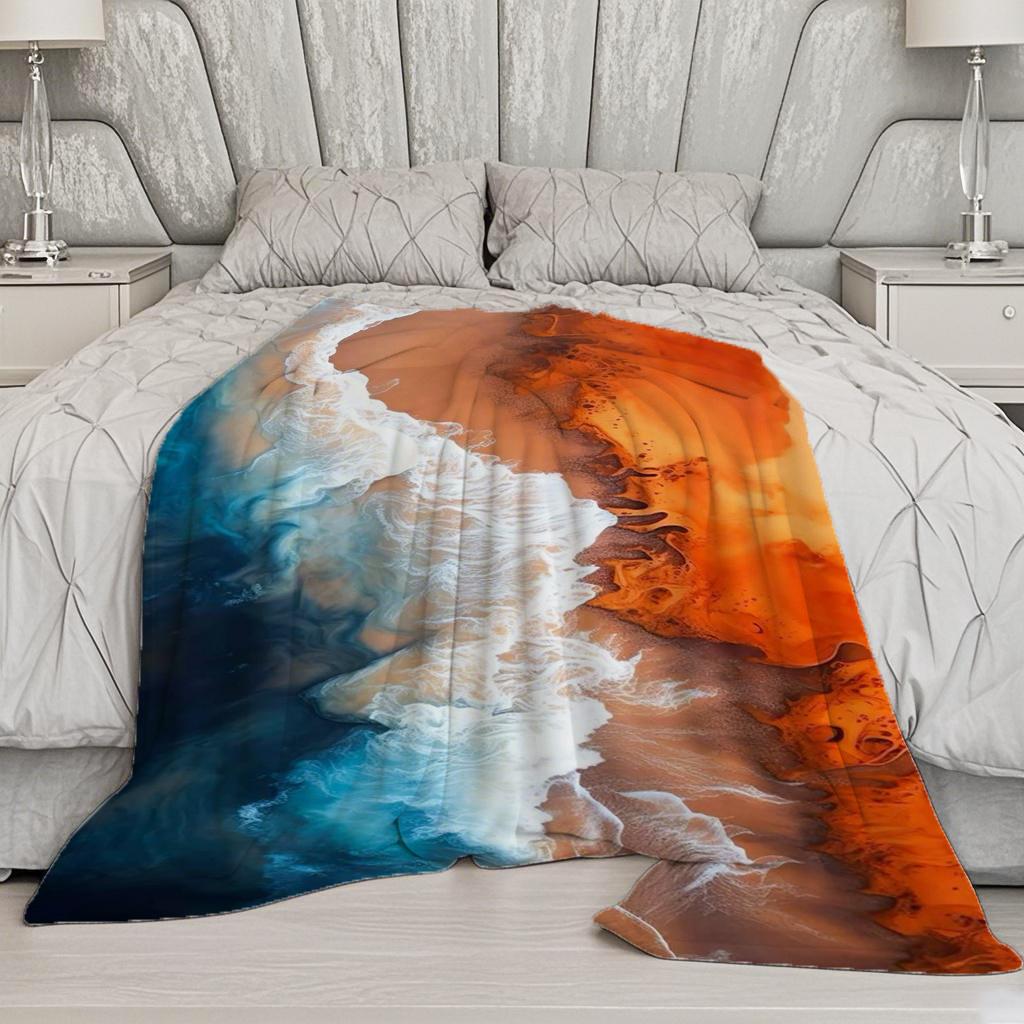 Ocean & Desert Pattern Microfiber Flannel Cover Blanket Bedroom Living Room Sofa Soft And Comfortable Home Decoration