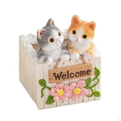Resin Cat Planter Pot Flower Holder Creative Home Decor Ornament Small Bonsai for Outdoor
