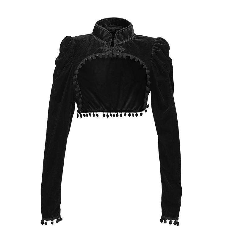 

Cross-Border Supply European and American New Style Black Tassel Stand-Collar Top Slim-Fit Cropped Long-Sleeve Jacket for Women Black S
