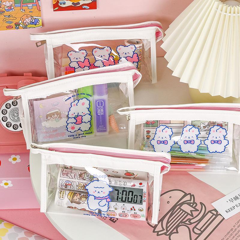 Japanese Large Capacity Handbook Storage Bag Transparent Pencil Bag Female Simple Ins Trend Student Cute Kawai Stationery Box