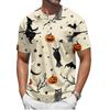 Men's Halloween Print Short Sleeve Henley Shirt Casual Round Neck Button Front Top for Seasonal Festive Wear