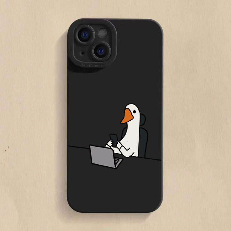 Cute Cartoon Slacker Duck Phone Case For iPhone 11 12 13 14 15 Pro Max Mini X XR XS 78 Plus Shockproof Matte Soft Silicone Cover