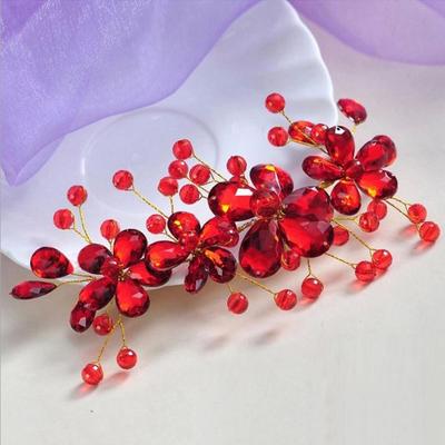 Červený květ Crystal Svatební vlasové doplňky Svatební spona do vlasů Vlásenka Tiara Svatební vlasové doplňky