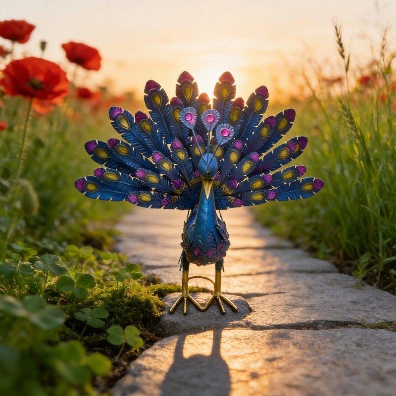 3D Iron Peacock Floor Ornament for Garden, Balcony, Home Decor - Light Luxury Creative Landscape Craft