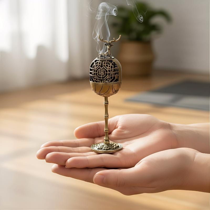 Alloy Hollow Aromatherapy Incense Burner Deer Crane Ornament High Legged Indoor Stove for Relaxing Living Room Atmosphere
