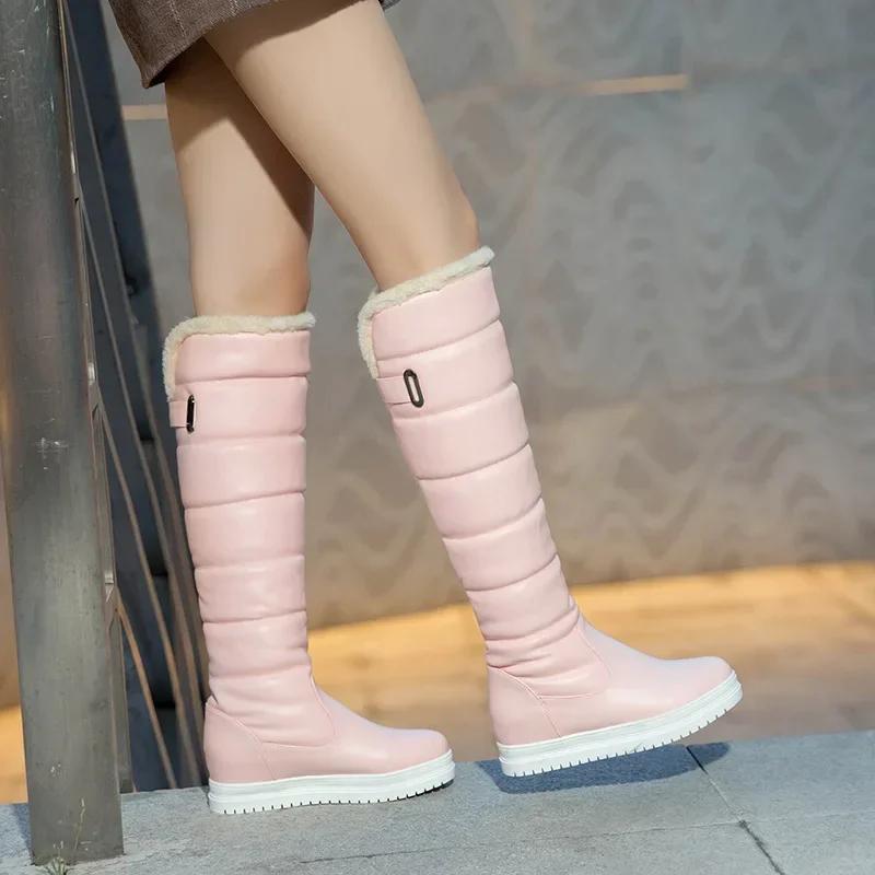 Winter Warm White Snow Boots 2024 Low Heels Shoes Women Knee High Boots Female Platform Plush Long Boats Mujer Black 34-43