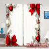 2pcs,Curtains Christmas Baubles Pine Branches Red Bows Popular Curtains Semi-Sheer Curtains Home Decor Suitable for Bedroom &