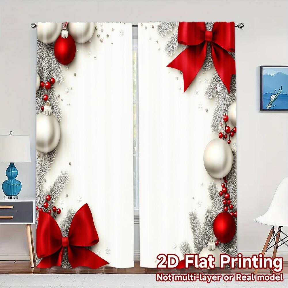

2 шт., Занавески Рождественские шары Сосновые ветки Красные банты Популярные занавески Полупрозрачные занавески Домашний декор Подходят для спальни & 52.50×116.00 CM 2pcs