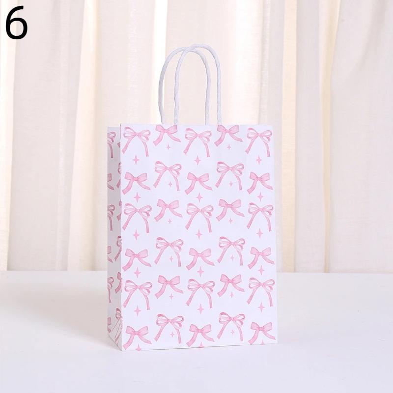 10 szt. Papierowa torba ręczna z nadrukiem słodkich kokardek Torba na prezenty Walentynki Zaręczyny Baby Shower Urodziny Dziewczynki Akcesoria