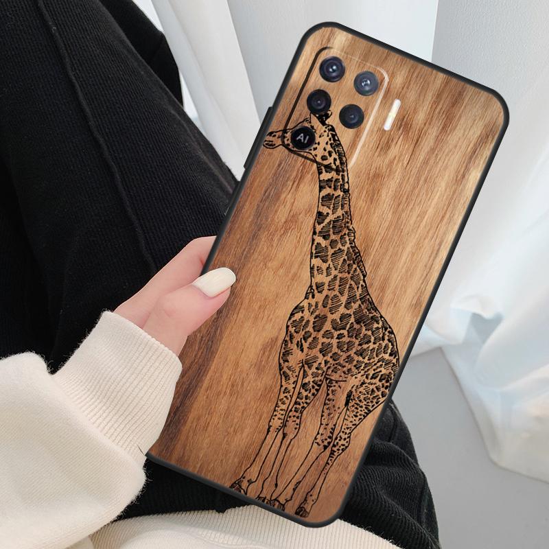 Natural Bamboo Wood Animal Print Case For Oppo A17 A57 A77 A40 A78 A54 A74 A94 A76 A16 A96 A18 A60 A80 A38 A58 A98 A15 A5 Pro