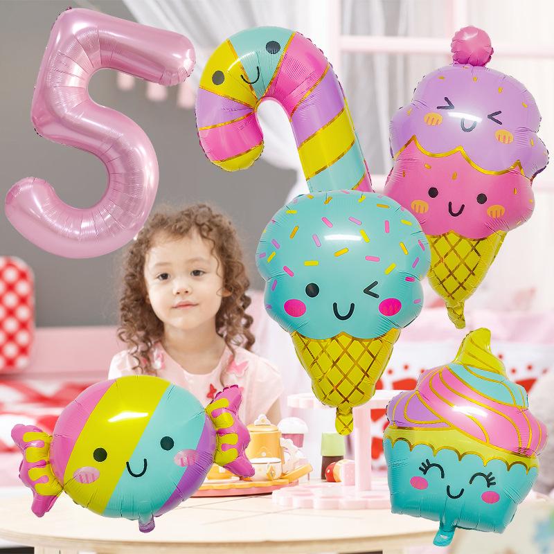 New Candy Ice Cream Balloon Set Baby Birthday Party Photo Props 32-Inch Pink Digital Scene Arrangement