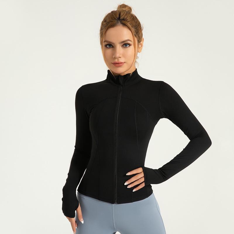 Nude Slim Fit Nylon Yoga Sports Jacket with Stand Collar