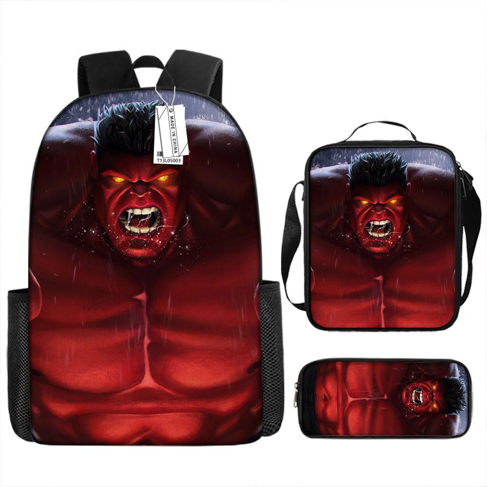 Children Backpack Three Piece Set With The Avengers Hulk Print Design For School Use