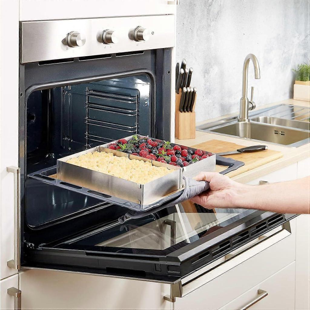 Rectangular Pastry Frame, Rectangular Pastry Mold, Extendable Pastry Frame with Adjustable Spatula, Square Cake Mold for Small and Large Cakes and Tar