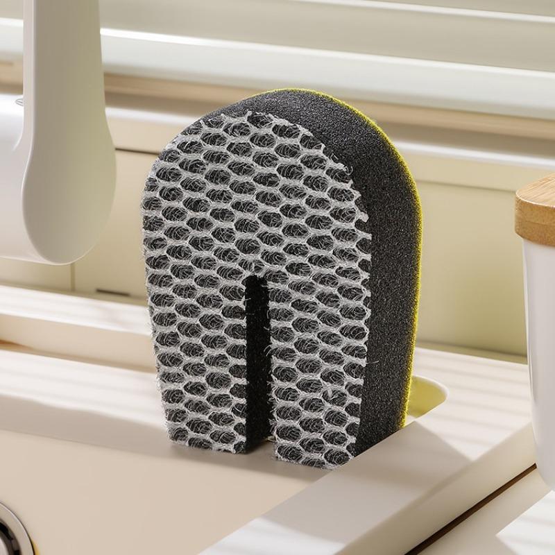

U-shaped Double-sided Sponge for Cleaning Dishes, Magic Brush for Cleaning Cutting Boards, Anti-slip Cleaning Brush for Scrubbing Gaps in Mesh Screens серый